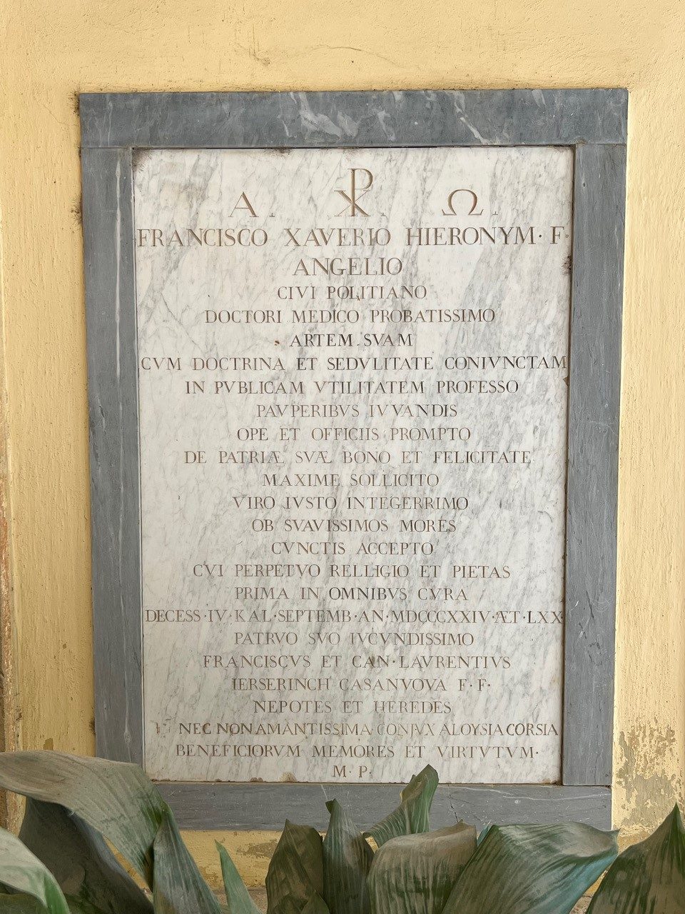 Francesco Saverio Angeli's tombstone, Santa Maria delle Grazie church, Montepulciano - 03.jpg